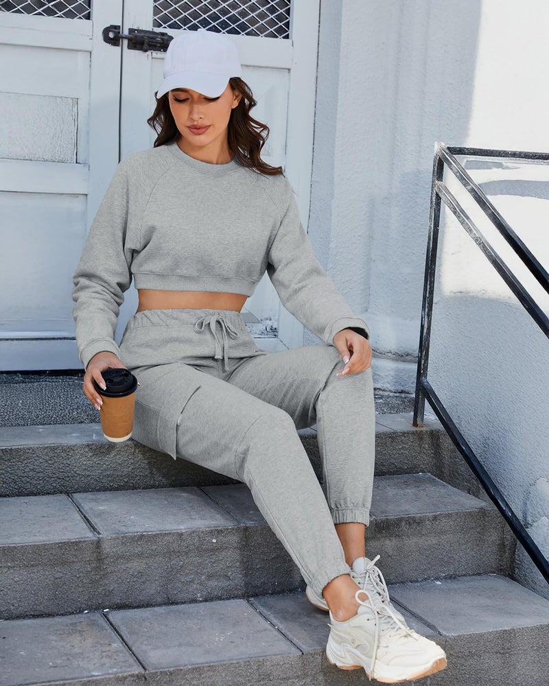 PULI Women's Loose Sweatpants Sporty Gym Athletic Fit Jogger Pants Lounge Dance Trousers Cinch Bottom Light Grey M - Image 5